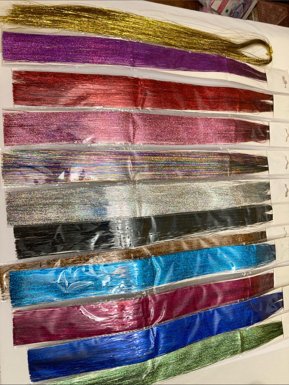 12 pks. Party Metallic Tinsel Hair Strands - Multicolor Pack
